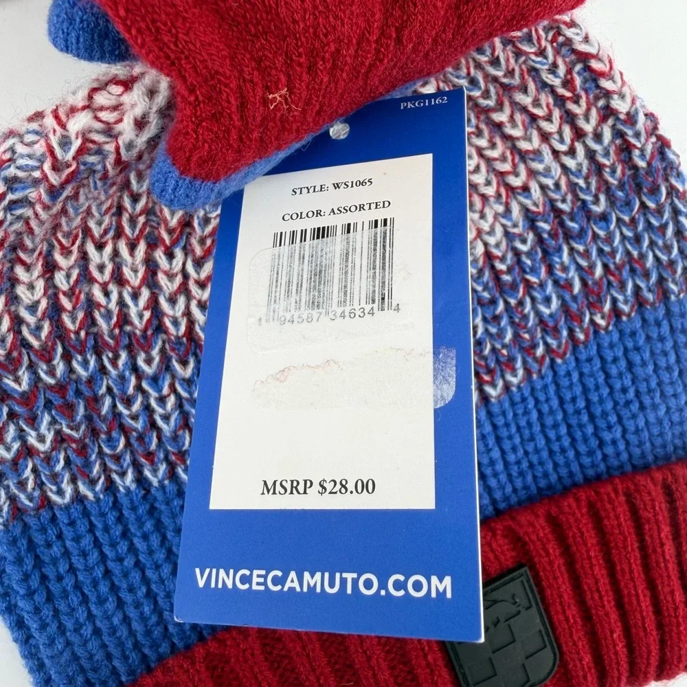 Vince Camuto Hat Gloves Set Kids 4-6X Knit Winter Beanie Red Blue NWT